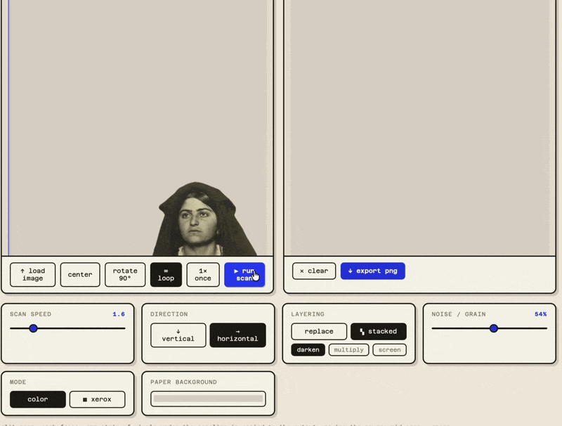 Animation of the scanline sweeping while the source image is dragged, showing the result building up strip by strip.
